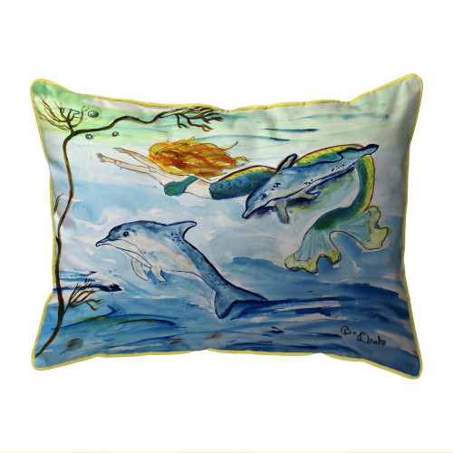 Betsy Drake Mermaid & Dolphins Extra Large Zippered Indoor/Outdoor Pillow 20x24 Main image