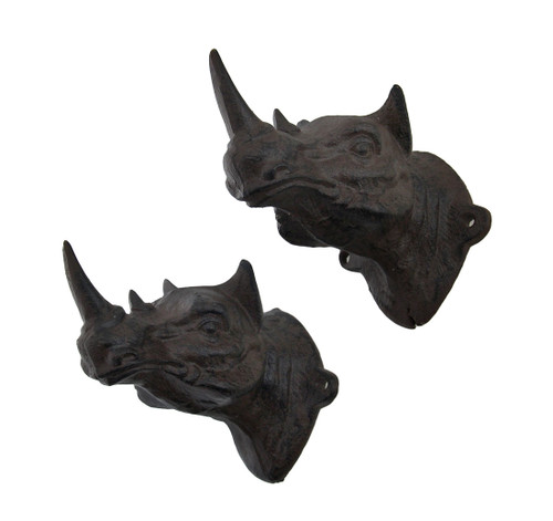 Set of 2 Rustic Cast Iron Rhinoceros Head Wall Hooks Additional image