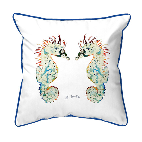 Betsy Drake Betsy's Seahorses White Background Large Corded Indoor/Outdoor Pillow 18x18 Main image