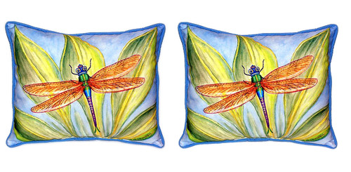 Pair of Betsy Drake Dick’s Dragonfly Large Indoor/Outdoor Pillows 16x20 Main image