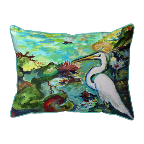 Betsy Drake Egret  & Waterlilies Extra Large Zippered Indoor/Outdoor Pillow 20x24 Main image
