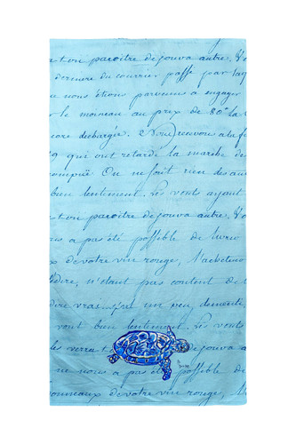 Betsy Drake Blue Script Blue Turtle Beach Towel Main image