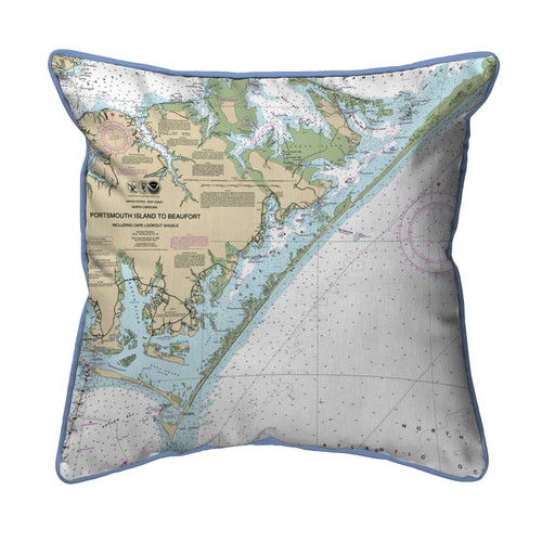 Betsy Drake Portsmouth Island to Beaufort - Core Sound, NC Nautical Map Extra Large Zippered Indoor/Outdoor Pillow 22x22 Main image