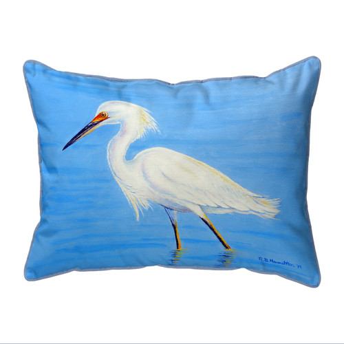 Betsy Drake Stalking Snowy Egret Extra Large Corded Indoor/Outdoor Pillow 20x24 Main image