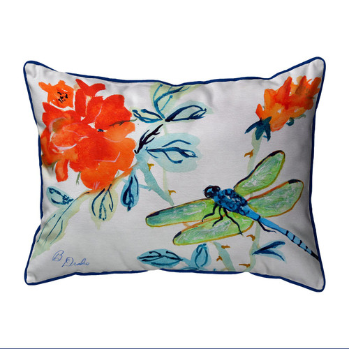 Betsy Drake Dragonfly & Red Flower Extra Large Zippered Pillow 20x24 Main image