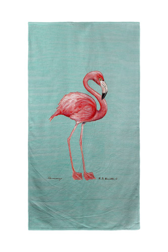 Betsy Drake Pink Flamingo on Aqua Beach Towel Main image