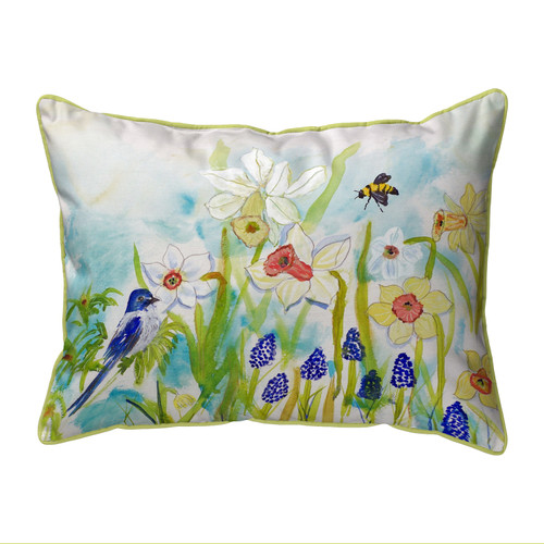 Betsy Drake Bird & Daffodils Large Indoor/Outdoor Pillow 18x18 Main image