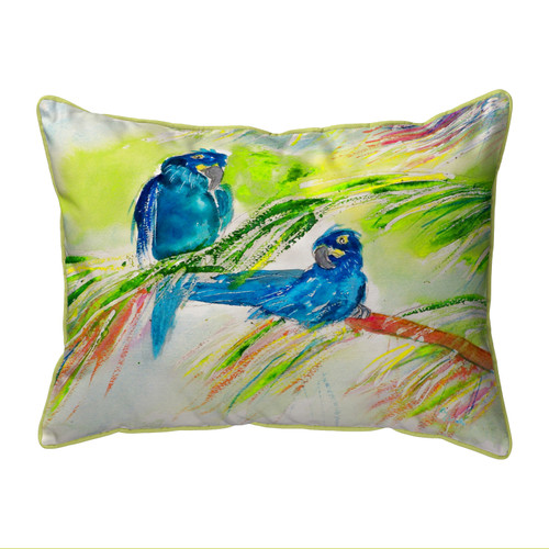 Betsy Drake Two Blue Parrots Large Indoor/Outdoor Pillow 16x20 Main image