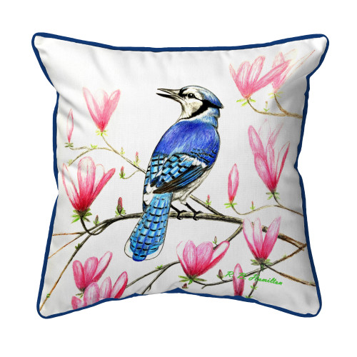 Betsy Drake Blue Jay Large Indoor/Outdoor Pillow 18x18 Main image