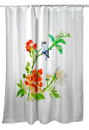 Betsy Drake Blue Bird & Flowers Shower Curtain Main image