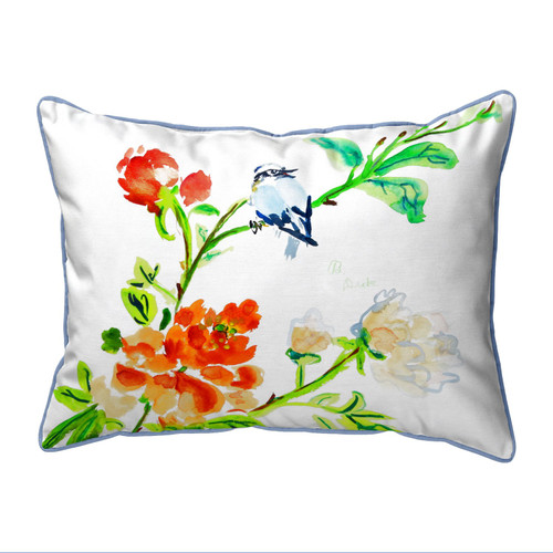 Betsy Drake Blue Bird & Flowers Large Indoor/Outdoor Pillow 16x20 Main image