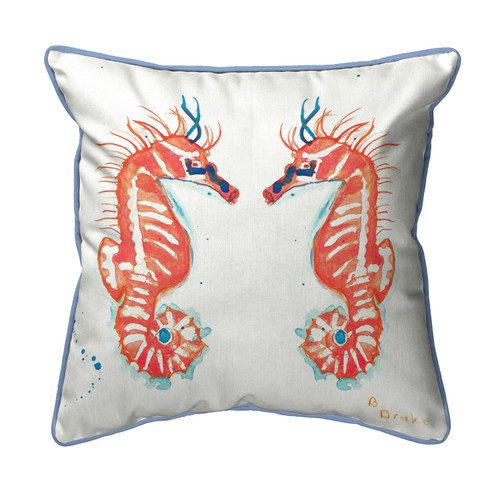 Betsy Drake Coral Sea Horses Large Indoor/Outdoor Pillow 18x18 Main image