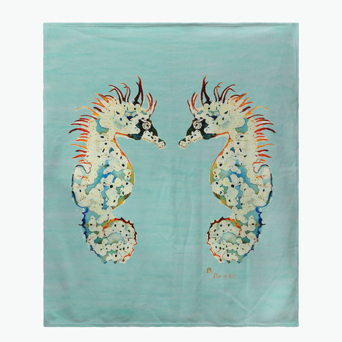 Betsy Drake Aqua Betsy's Seahorses Throw Main image