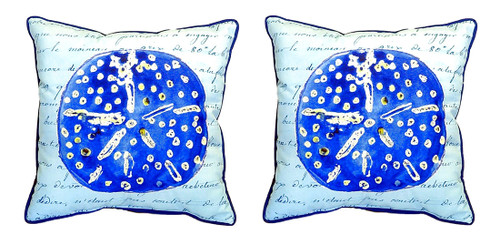 Pair of Betsy Drake Blue Sand Dollar Large Indoor/Outdoor Pillows 18 X 18 Main image