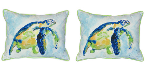 Pair of Betsy Drake Blue Sea Turtle Large Indoor/Outdoor Pillows 16x20 Main image