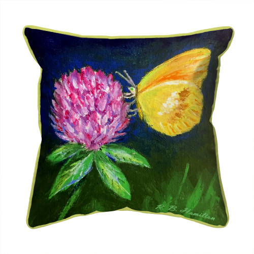 Betsy Drake Sulphur Butterfly & Clover Large Indoor/Outdoor Pillow 18x18 Main image