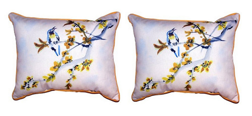 Pair of Betsy Drake Bird & Forsythia Small Pillows 11X 14 Main image