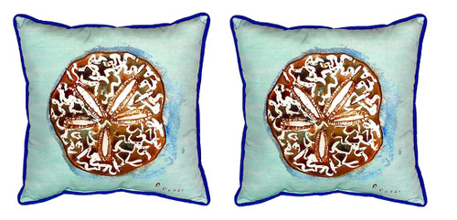 Pair of Betsy Drake Sand Dollar - Teal Small Outdoor Pillows 12 X 12 Main image