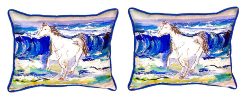 Pair of Betsy Drake Horse & Surf Large Indoor/Outdoor Pillows 16 Inch X 20 Inch Main image