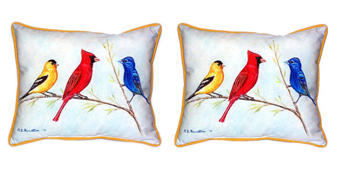 Pair of Betsy Drake Three Birds Large Indoor/Outdoor Pillows 16x20 Main image