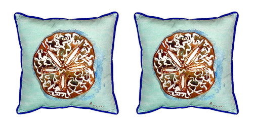 Pair of Betsy Drake Sand Dollar - Teal Large Indoor/Outdoor Pillows Main image