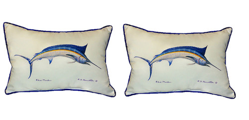 Pair of Betsy Drake Blue Marlin Large Pillows 15 Inch x 22 Inch Main image