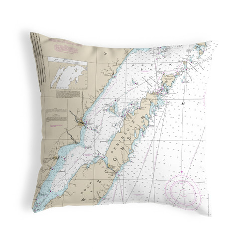 Betsy Drake Door County, Green Bay, WI Nautical Map Noncorded Indoor/Outdoor Pillow 18x18 Main image