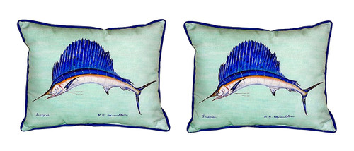 Pair of Betsy Drake Sailfish - Teal Small Outdoor Pillows 11X 14 Main image
