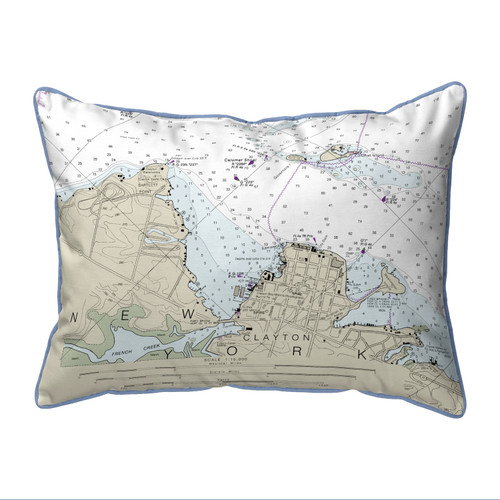 Betsy Drake Clayton, NY Nautical Map Extra Large Zippered Indoor/Outdoor Pillow 20x24 Main image