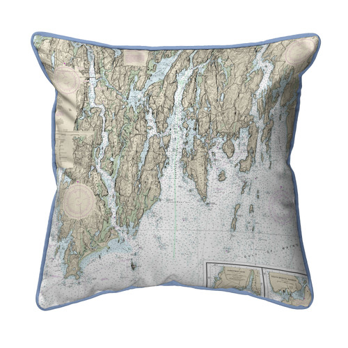 Betsy Drake BoothBay, ME Nautical Map Extra Large Zippered Indoor/Outdoor Pillow 22x22 Main image