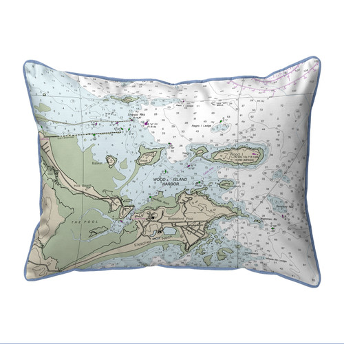 Betsy Drake Biddleford Pool, ME Nautical Map - Light Blue Cord Extra Large Zippered Indoor/Outdoor Pillow 20x24 Main image