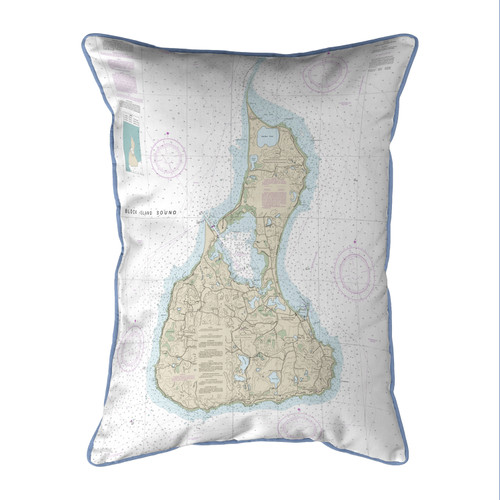Betsy Drake Block Island #2, RI Nautical Map Extra Large Zippered Indoor/Outdoor Pillow 20x24 Main image