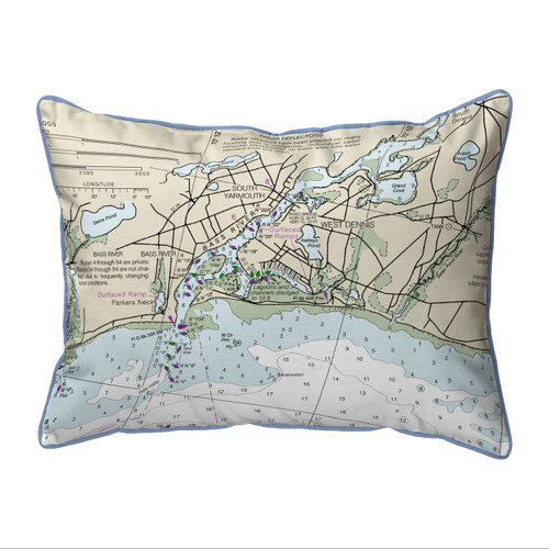 Betsy Drake Bass River, MA Nautical Map Extra Large Zippered Indoor/Outdoor Pillow 20x24 Main image