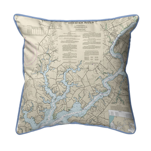 Betsy Drake Chester River, MD Nautical Map Extra Large Zippered Indoor/Outdoor Pillow 22x22 Main image