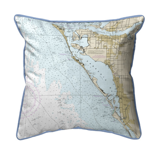 Betsy Drake Sarasota Bay, FL Nautical Map Extra Large Zippered Indoor/Outdoor Pillow 22x22 Main image