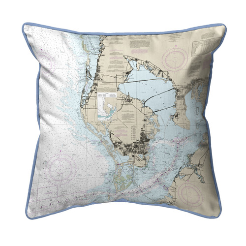 Betsy Drake Tampa Bay, FL Nautical Map Extra Large Zippered Indoor/Outdoor Pillow 20x24 Main image