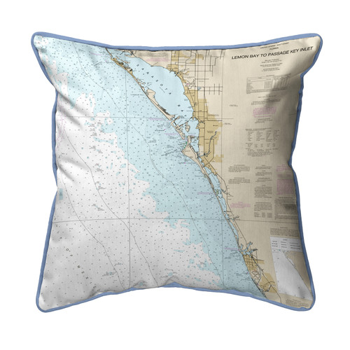 Betsy Drake Venice - Lemon Bay to Passage Key Inlet, FL Nautical Map Extra Large Zippered Indoor/Outdoor Pillow 22x22 Main image