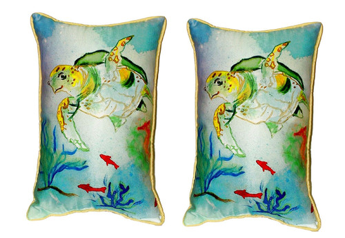 Pair of Betsy Drake Betsy’s Sea Turtle Small Outdoor/Indoor Pillows 8 X 14 Main image
