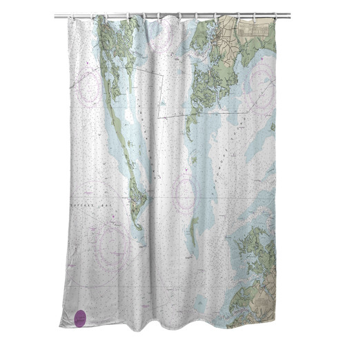 Betsy Drake Chesapeake Bay - Pocomoke and Tangier Sounds, VA Nautical Map Shower Curtain Main image