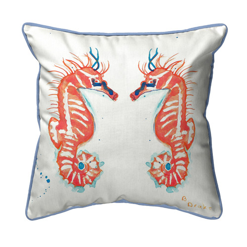 Betsy Drake Coral Sea Horses Small Indoor/Outdoor Pillow 12x12 Main image