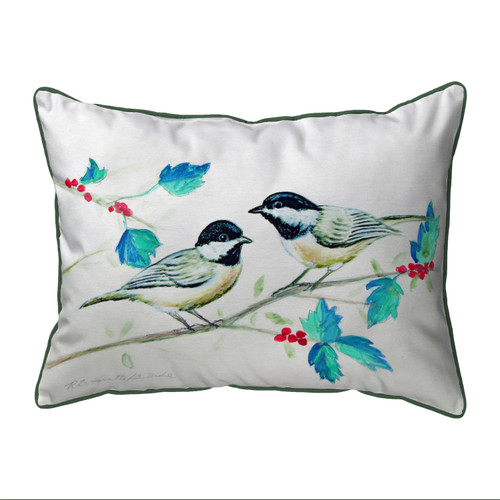 Betsy Drake Christmas Chickadees Large Pillow 16x20 Main image