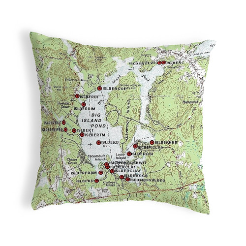 Betsy Drake Big Island Pond, NH Nautical Map Noncorded Indoor/Outdoor Pillow 18x18 Main image