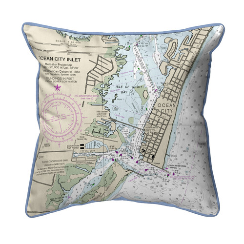 Betsy Drake Ocean City Inlet, VA Nautical Map Small Corded Indoor/Outdoor Pillow 12x12 Main image