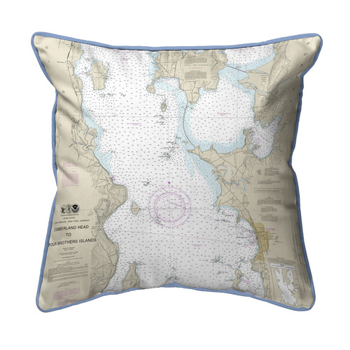 Betsy Drake Cumberland Head to Four Brothers Islands, VT Nautical Map Large Corded Indoor/Outdoor Pillow 18x18 Main image