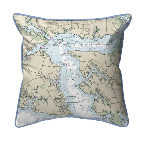 Betsy Drake Pungo River, NC Nautical Map Small Corded Indoor/Outdoor Pillow 12x12 Main image