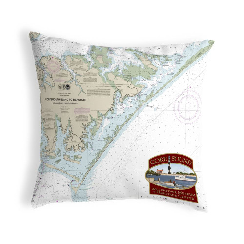 Betsy Drake Portsmouth Island to Beaufort - Core Sound, NC Nautical Map Small Corded Indoor/Outdoor Pillow 12x12 Main image
