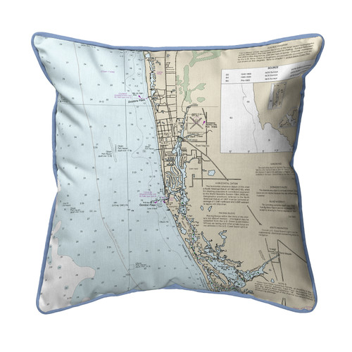 Betsy Drake Naples Bay, FL Nautical Map Large Corded Indoor/Outdoor Pillow 18x18 Main image
