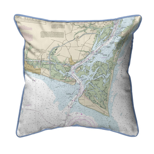 Betsy Drake Baldhead Island, NC Nautical Map Small Corded Indoor/Outdoor Pillow 12x12 Main image