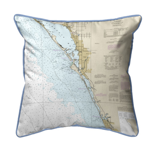 Betsy Drake Venice, FL Nautical Map Large Corded Indoor/Outdoor Pillow 18x18 Main image