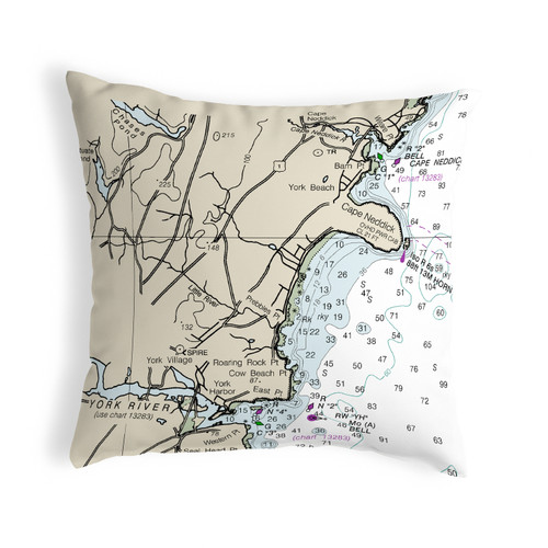 Betsy Drake Cape Neddick, ME Nautical Map Noncorded Indoor/Outdoor Pillow 18x18 Main image